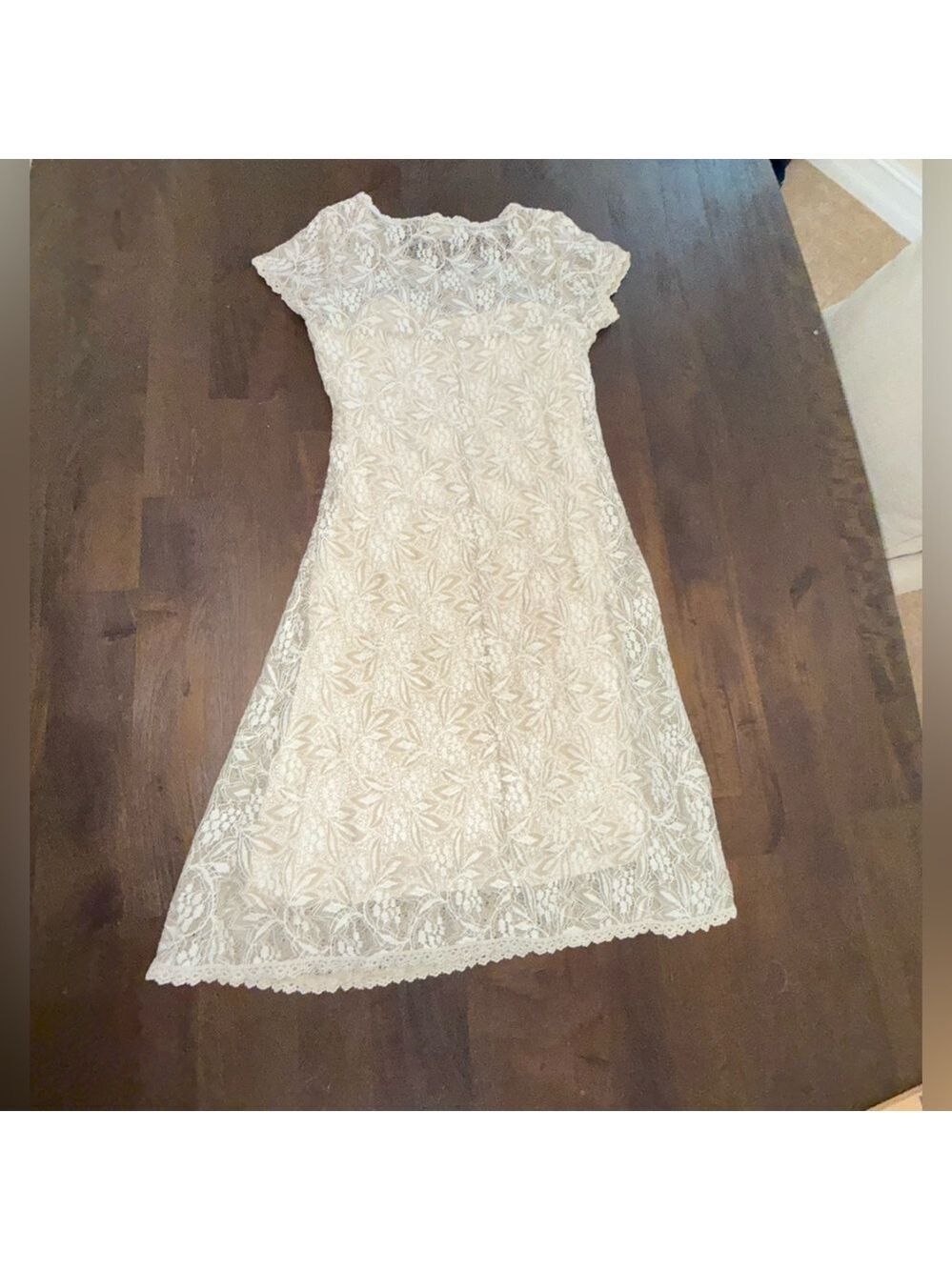 Sundance Cream Lace Mini Dress, neutral slip under topper. - Picture 3 of 9